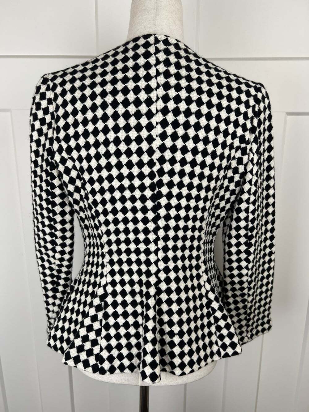 Lilith France Jacket S Black Cream Harlequin Cotton Wool Peplum Art to Wear - Picture 5 of 9